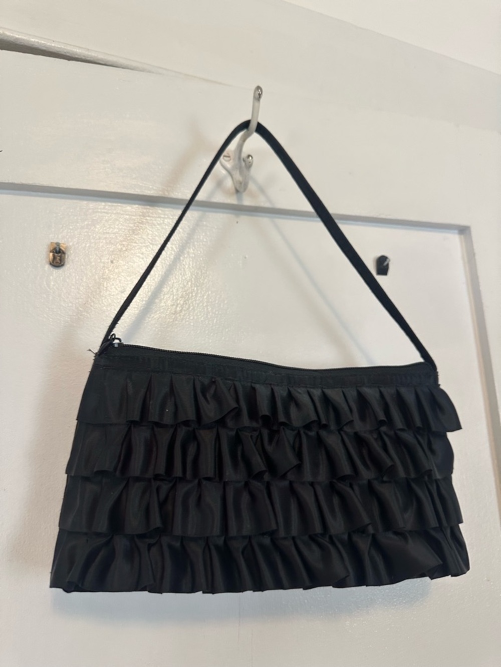 Black Ruffled Shoulder Bag